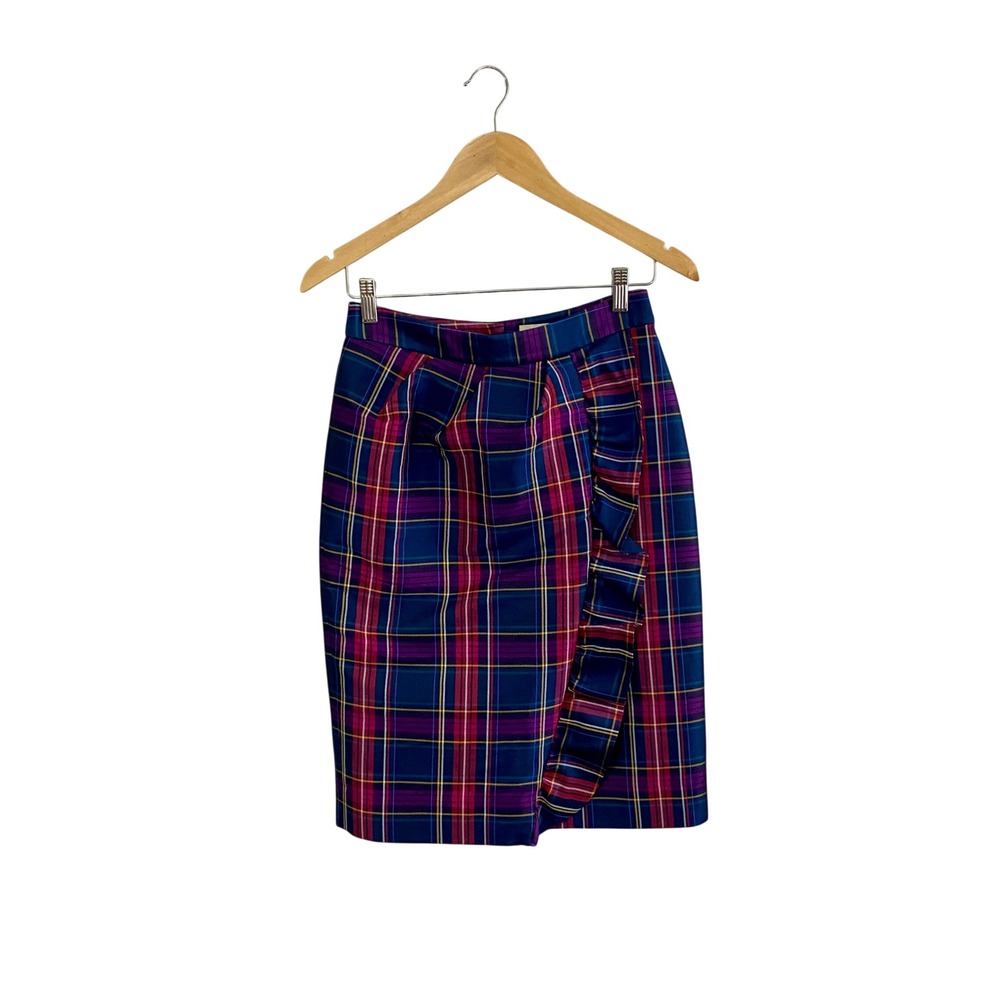 Kate Spade Plaid Ruffle Pencil Skirt 4 Dark Academia Whimsigoth Holiday Tartan